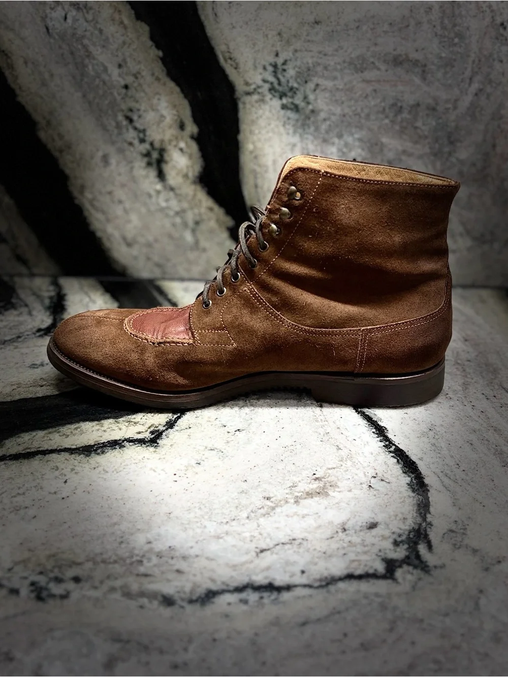 Santoni Italy Brown Suede Leather Two Tone Lace Up Boots Men’s UK 9.5 US 10.5
